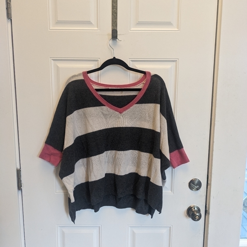 Minnie Rose 100% Cashmere Striped Short Sleeve Sweater